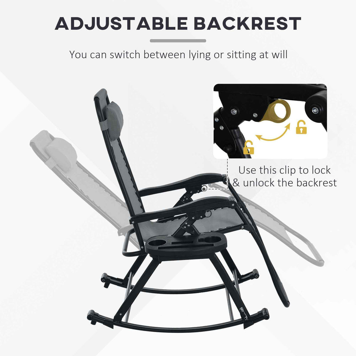 Outsunny Folding Zero Gravity Rocking Chair Set detail image 16
