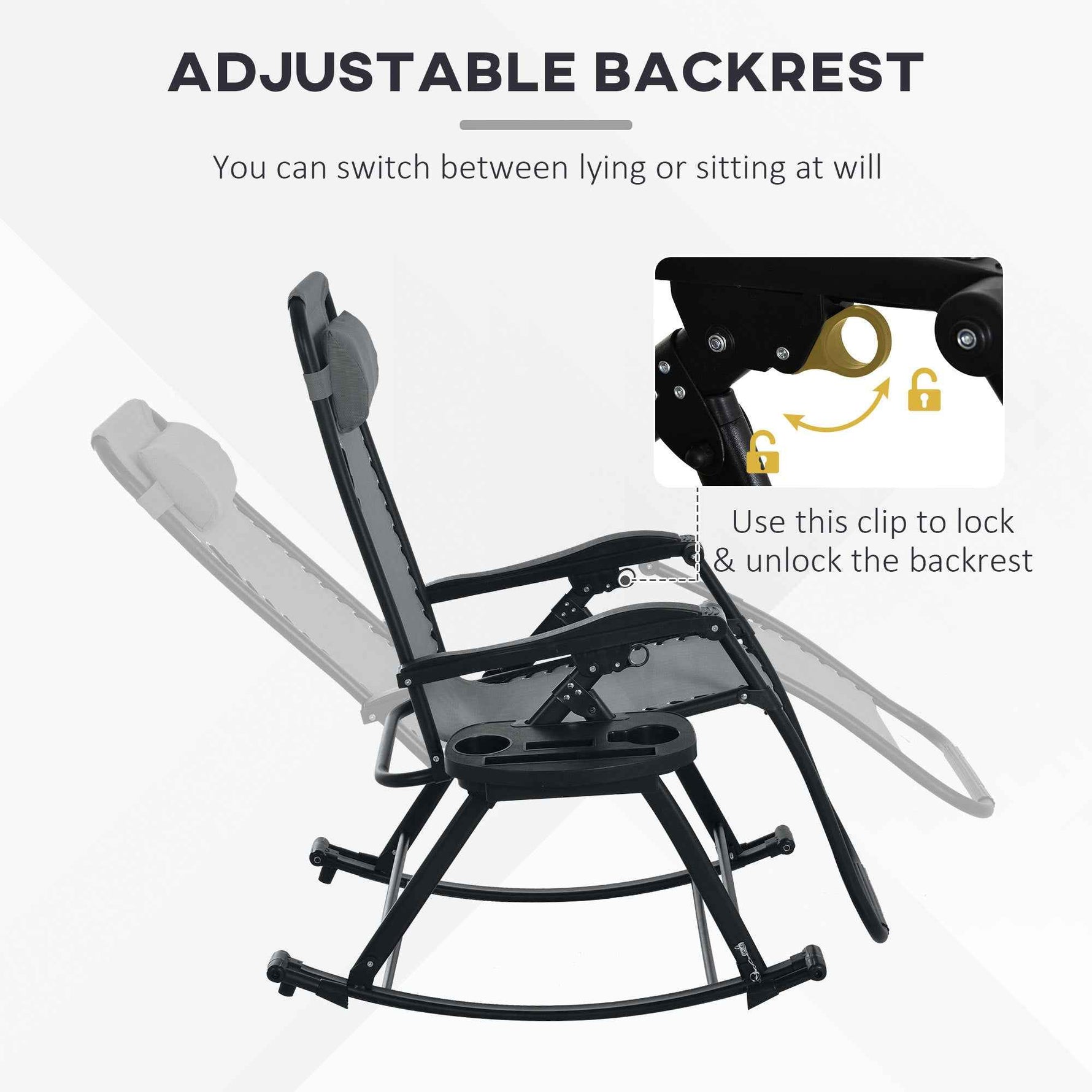 Outsunny Folding Zero Gravity Rocking Chair Set detail image 16