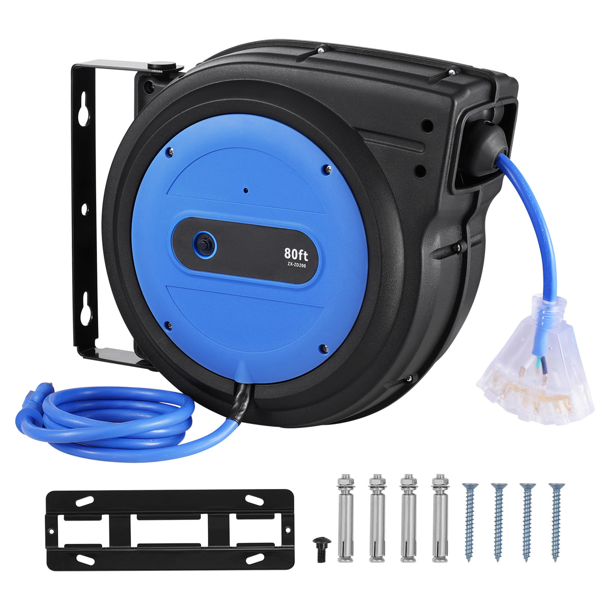 Retractable Heavy-Duty Extension Cord Reel with Triple-Tap Outlet for workshop, garage, storage, or utility use