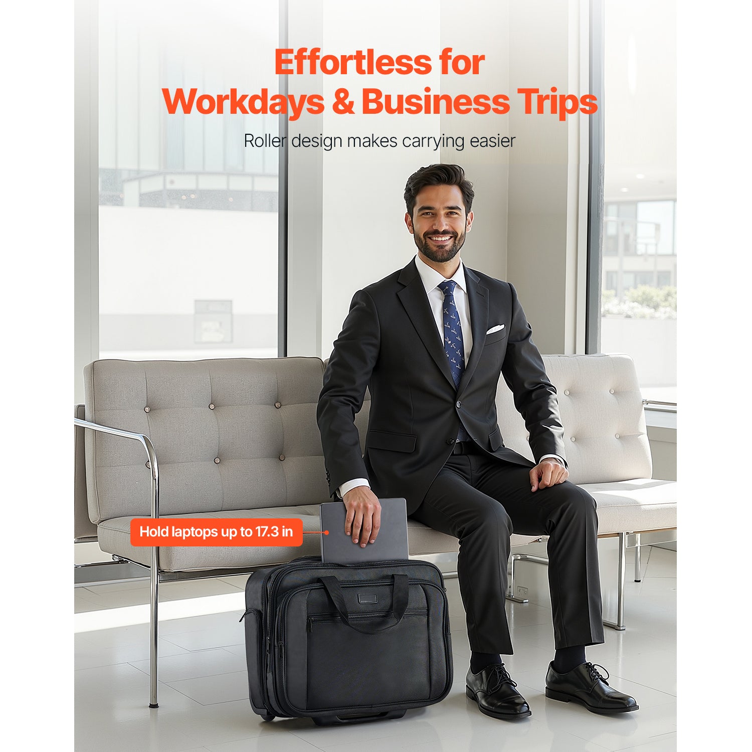 VEVOR rolling laptop bag with wheels and structured storage for work travel
