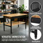 60" Double-Layer Adjustable Workbench with Power for workshop, garage, storage, or utility use