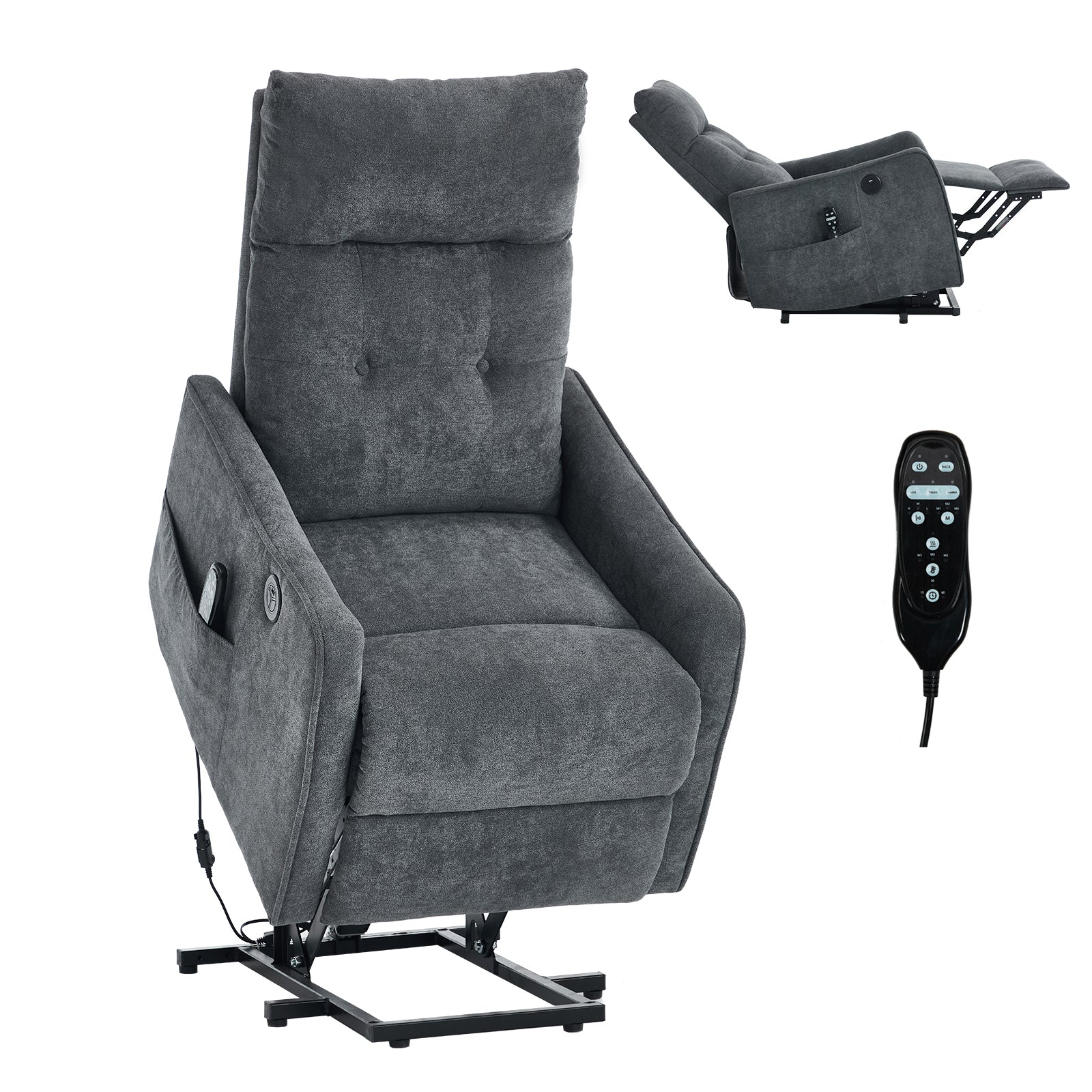 Chenille Single-Motor Power Lift Recliner with Massage & Heat detail image 47