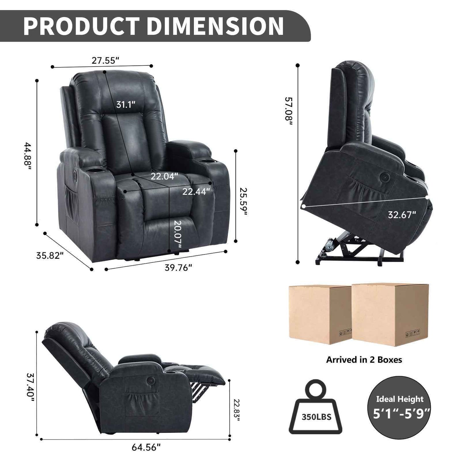 PU Infinite Position Up to 350 lb Single Motor Power Lift Recliner Chair detail image 2