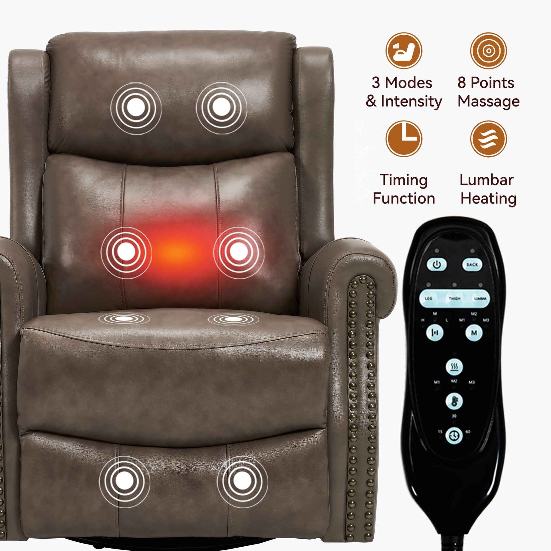 Heat Massage Manual Recliner Chair with Rocker and Swivel for Living Room detail image 110