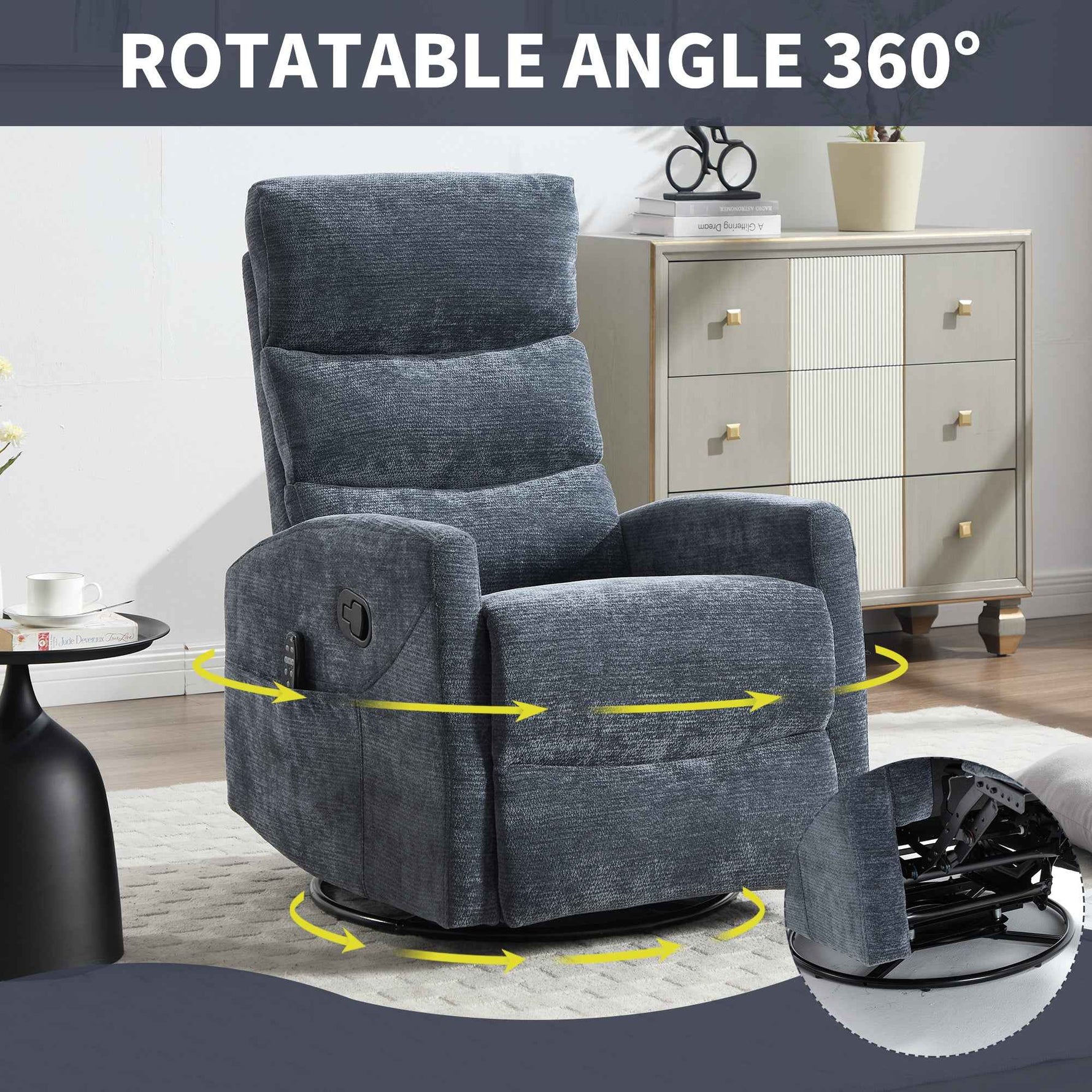 Heat Massage Manual Recliner Chair with Rocker and Swivel in Fabric for Living Room detail image 15