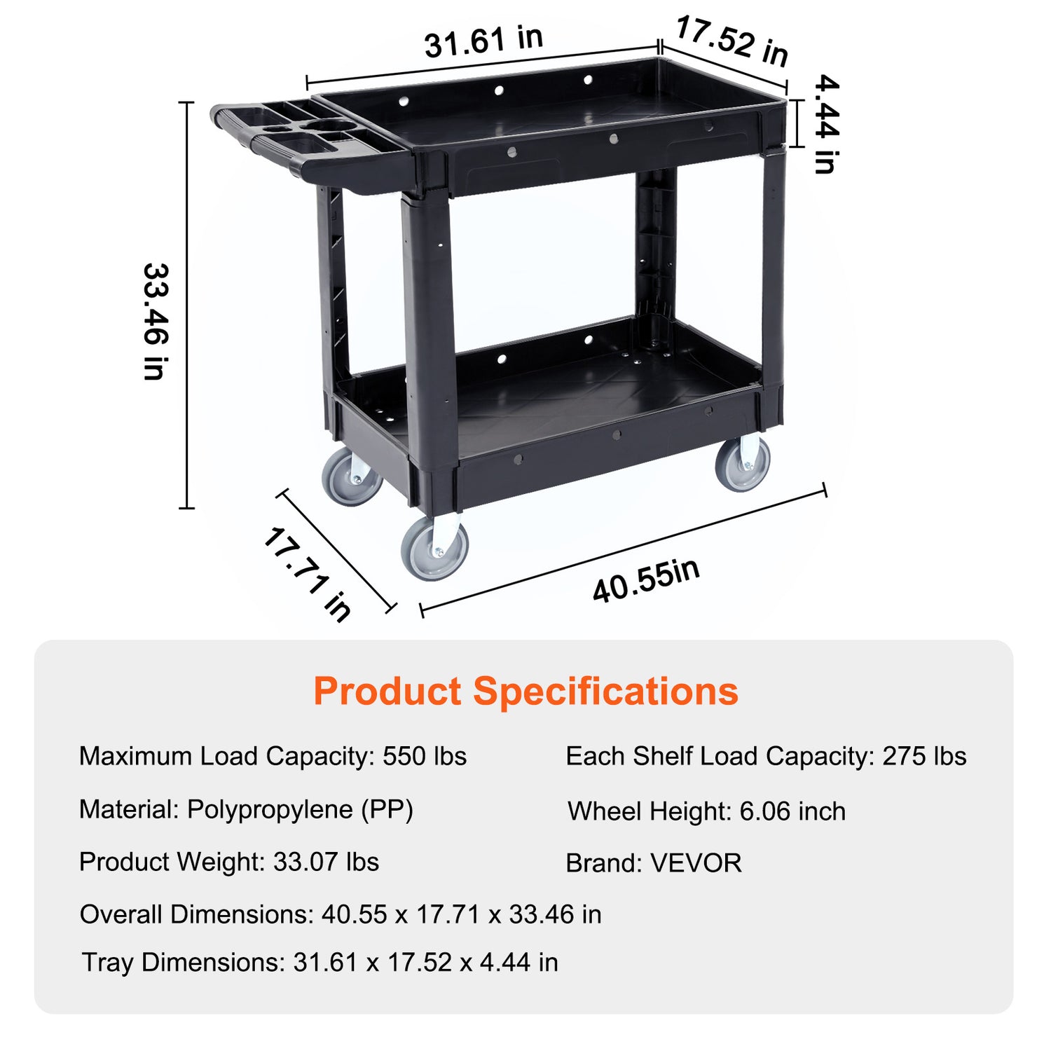 Heavy-Duty Rolling Utility Service Cart with 360° Swivel Wheels for workshop, garage, storage, or utility use