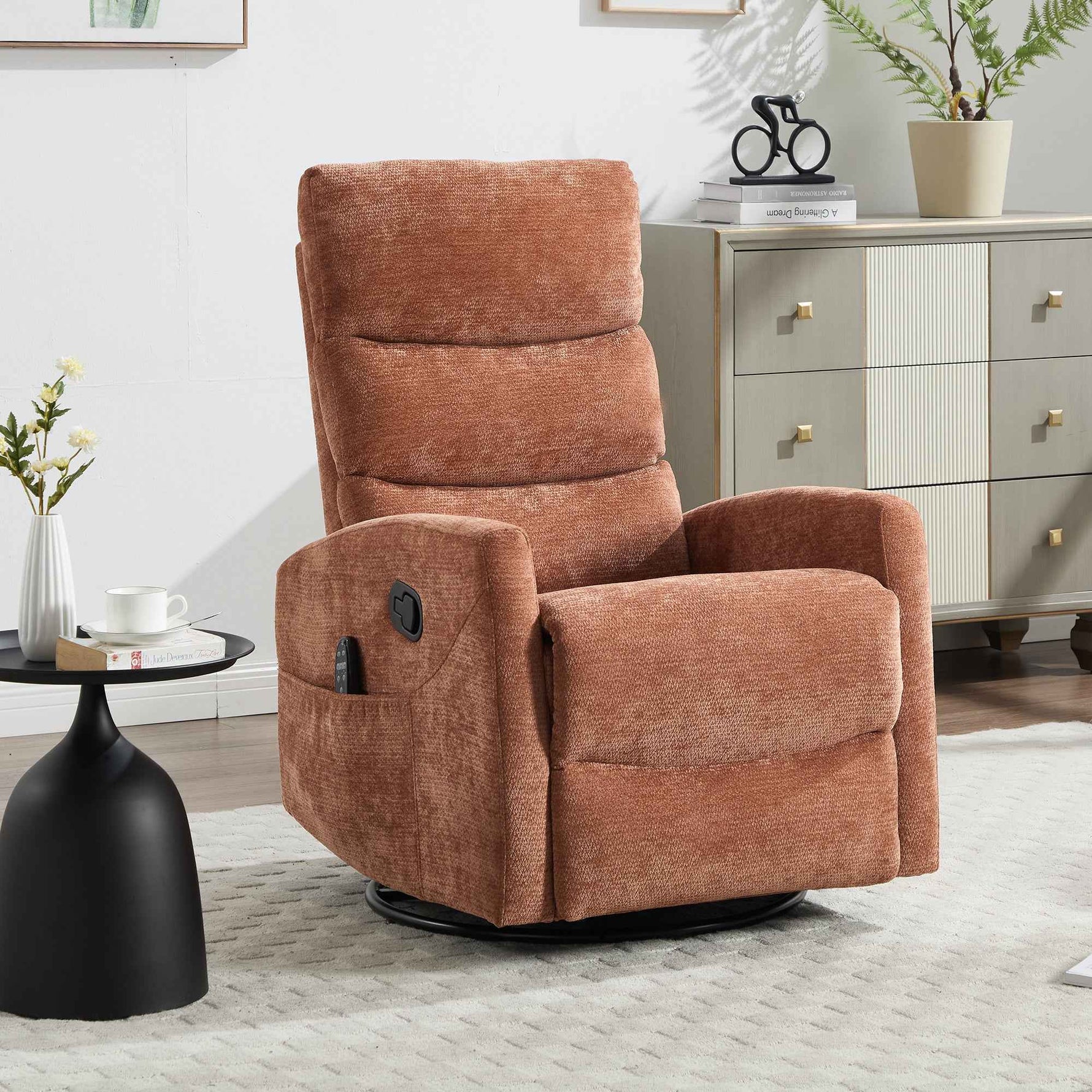 Heat Massage Manual Recliner Chair with Rocker and Swivel in Fabric for Living Room product image