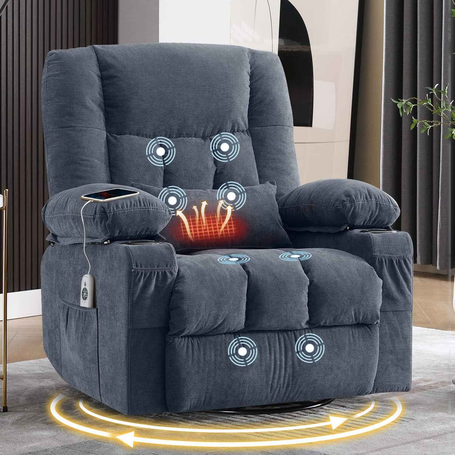 Massage Swivel Rocker Recliner with Vibration, Heat & Ergonomic Lounge Support product image