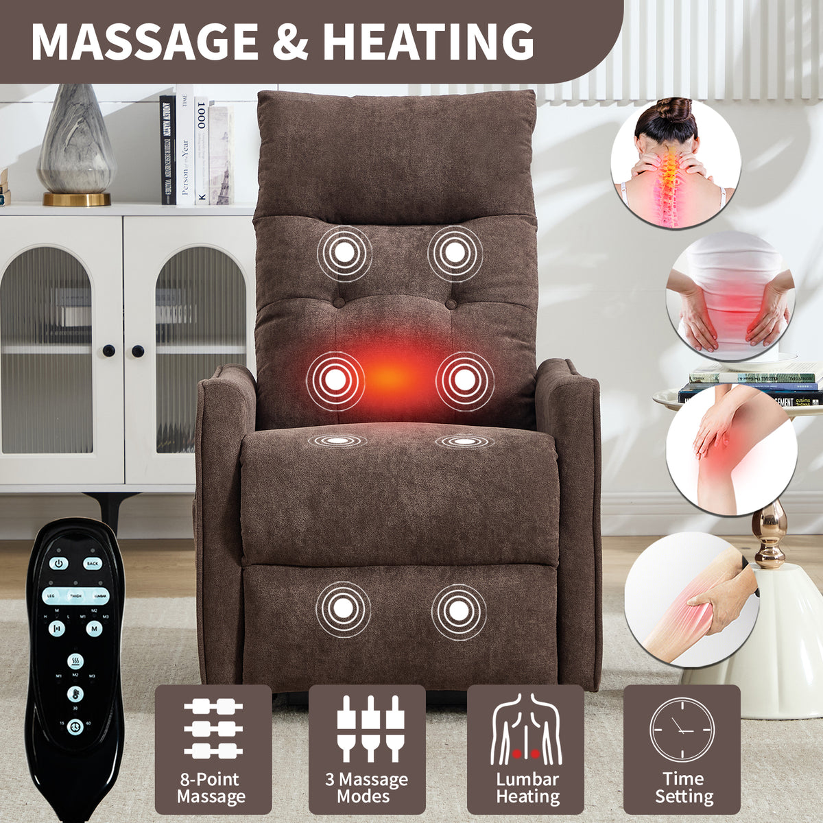 Chenille Single-Motor Power Lift Recliner with Massage & Heat detail image 24