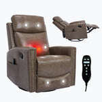 Genuine Leather Heat Massage Manual Recliner Chair with Rocker and Swivel for Living Room detail image 85