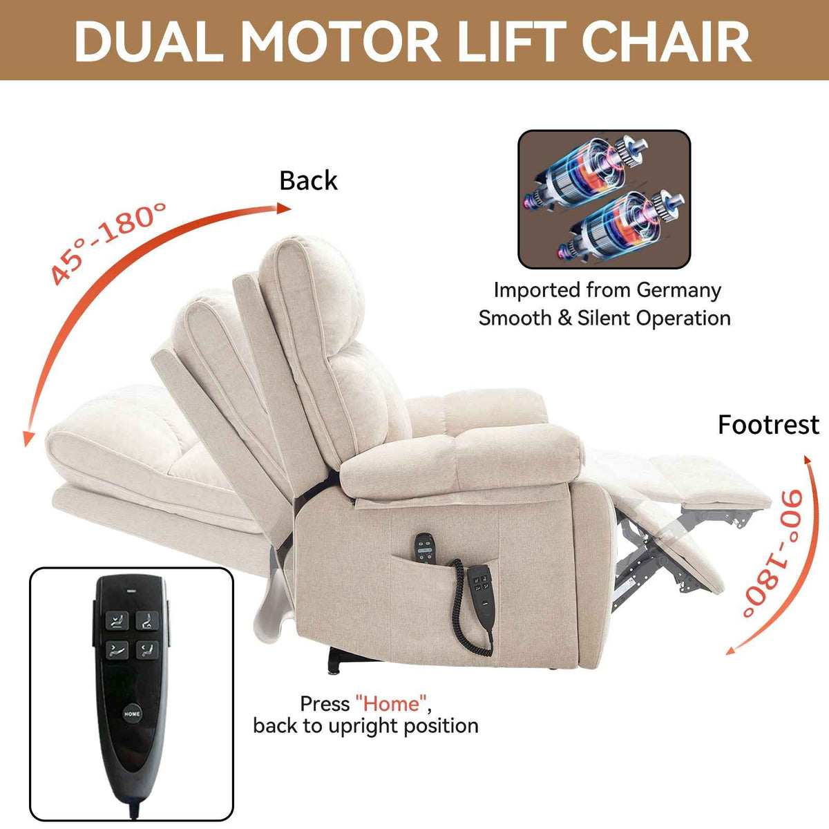 Dual-Motor Power Lift Recliner with Heat & Massage, 350 lb Capacity detail image 5