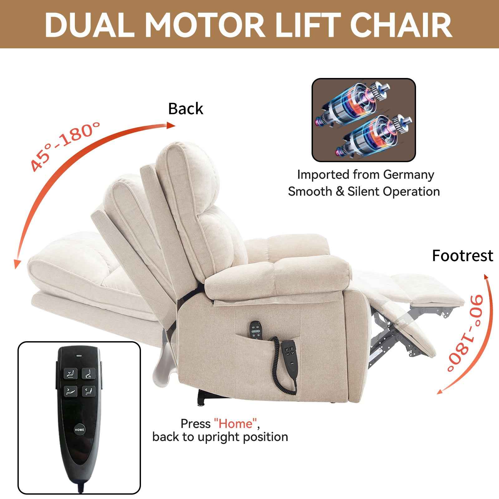 Dual-Motor Power Lift Recliner with Heat & Massage, 350 lb Capacity detail image 5