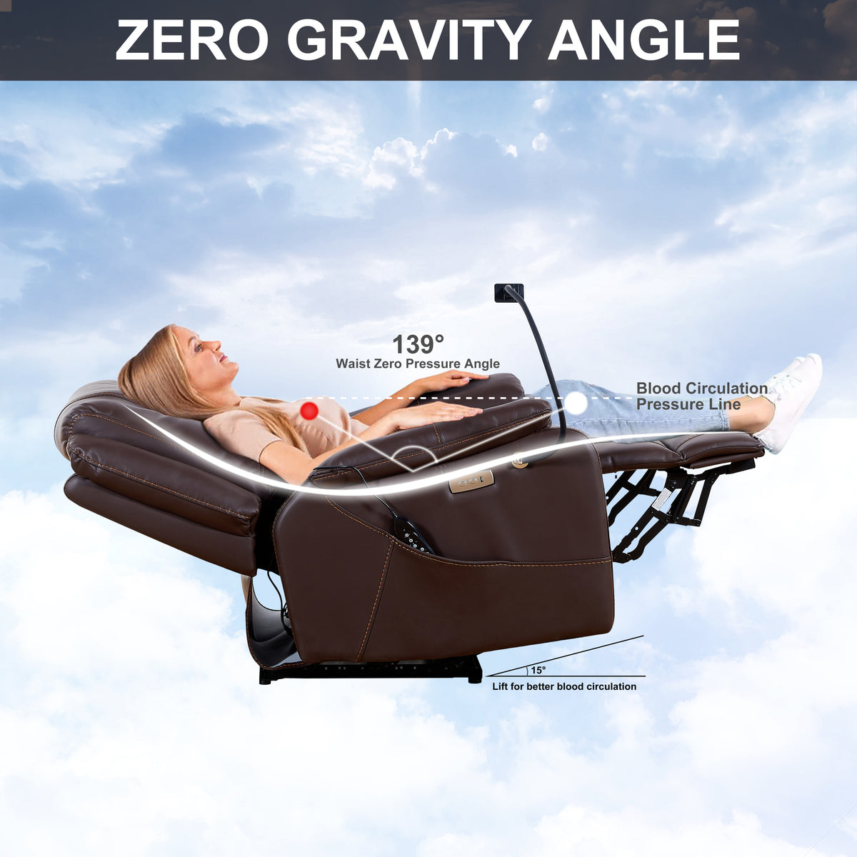 Liyasi Zero Gravity Power Recliner with Massage, Heat & Phone Holder detail image 11