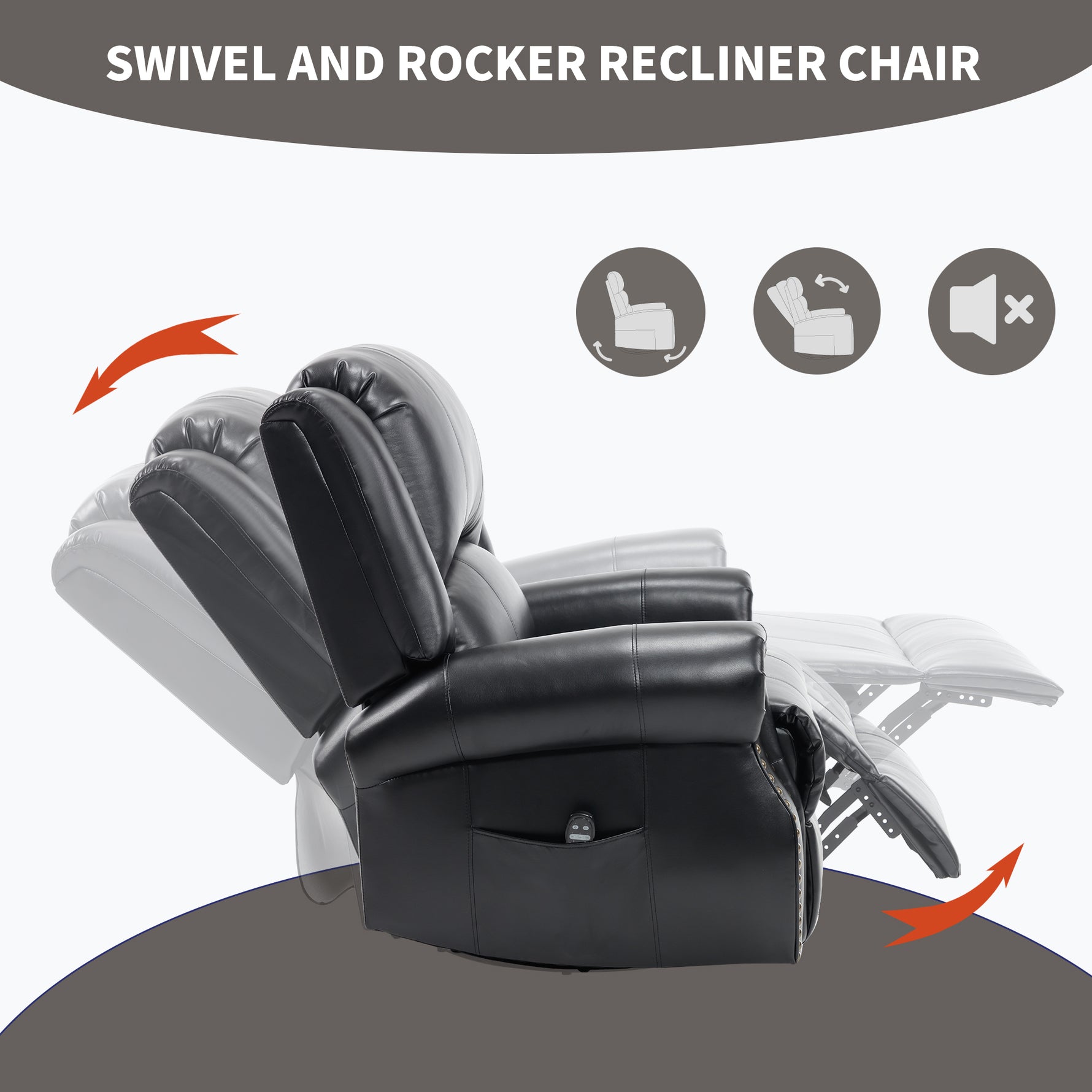 Heat Massage Manual Recliner Chair with Rocker and Swivel for Living Room detail image 102