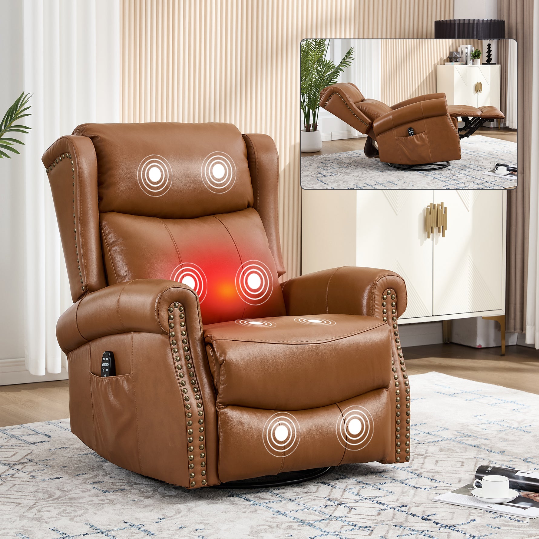 Heat Massage Manual Recliner Chair with Rocker and Swivel for Living Room detail image 39