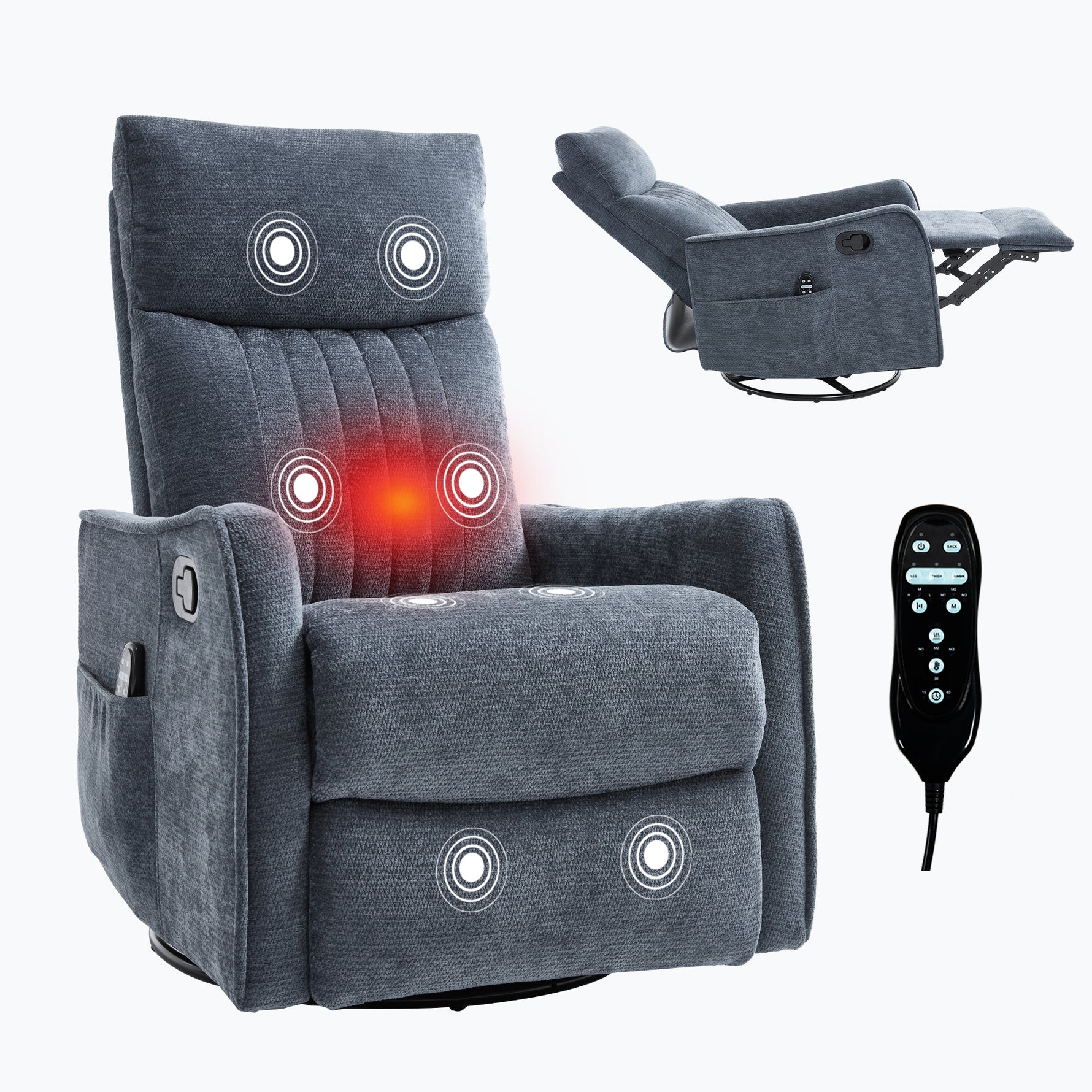 Heat Massage Manual Recliner Chair with Rocker and Swivel in Fabric for Living Room detail image 33