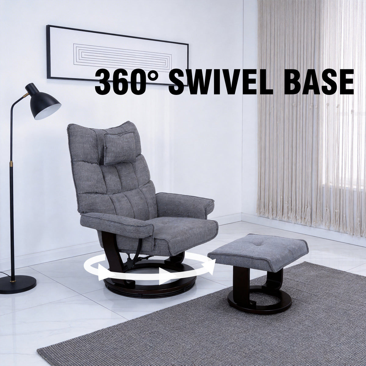 8-Point Massage Recliner with Ottoman, Heated Reclining Chair, Bent Wood Base detail image 5