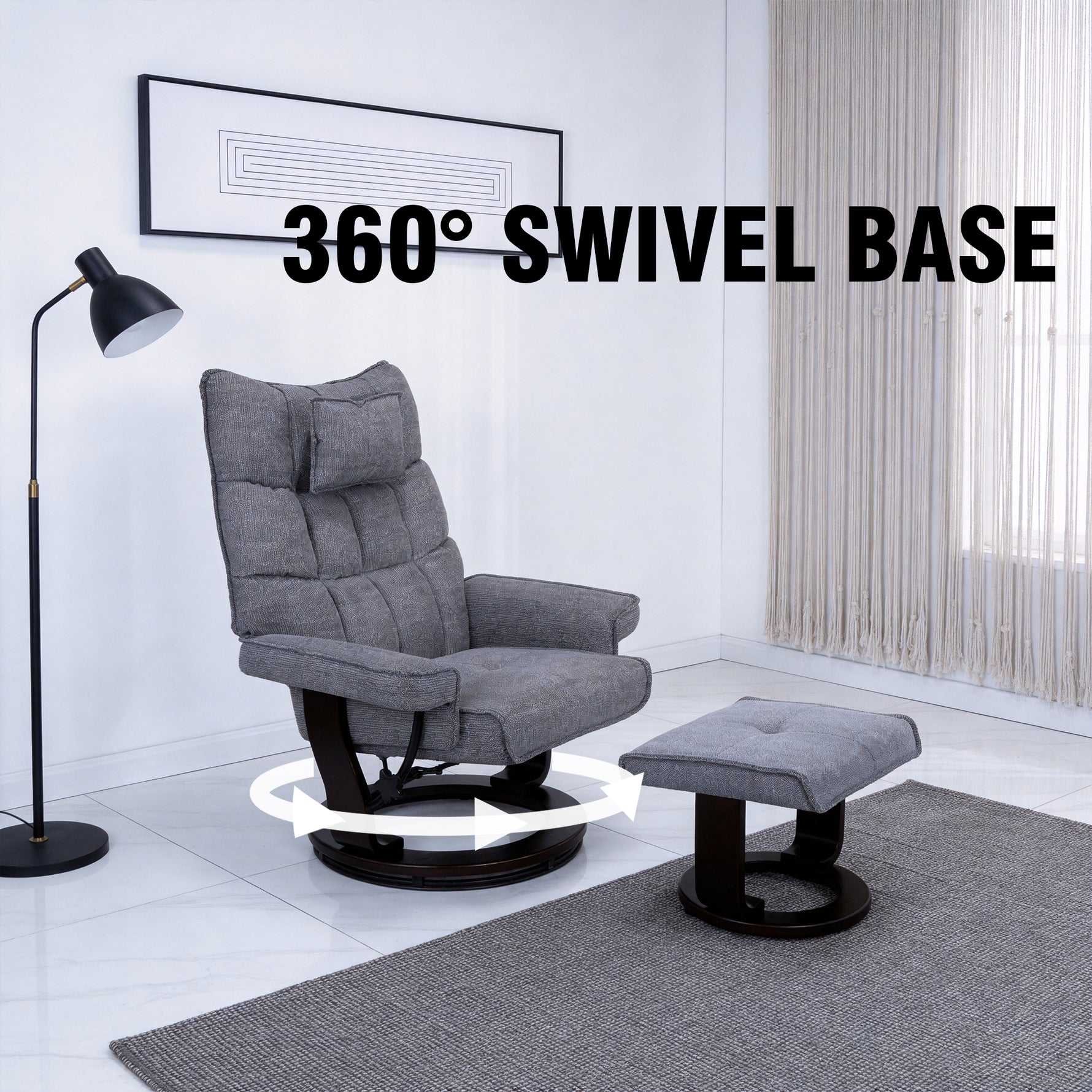 8-Point Massage Recliner with Ottoman, Heated Reclining Chair, Bent Wood Base detail image 5