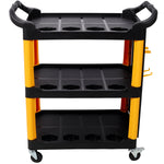 3-Tier Rolling Auto Detail Cart with Panel & Hooks for workshop, garage, storage, or utility use
