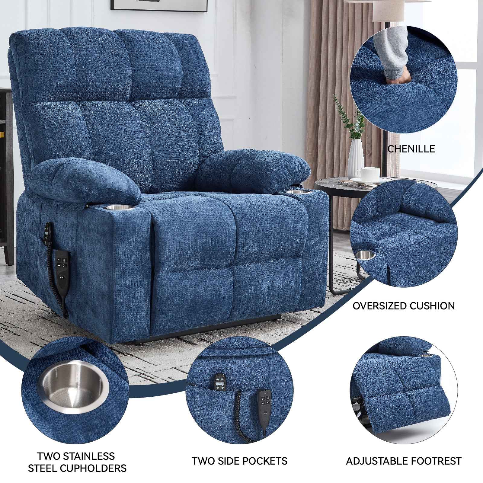 Chenille Dual-Motor Power Lift Recliner, 350 lb Capacity detail image 23