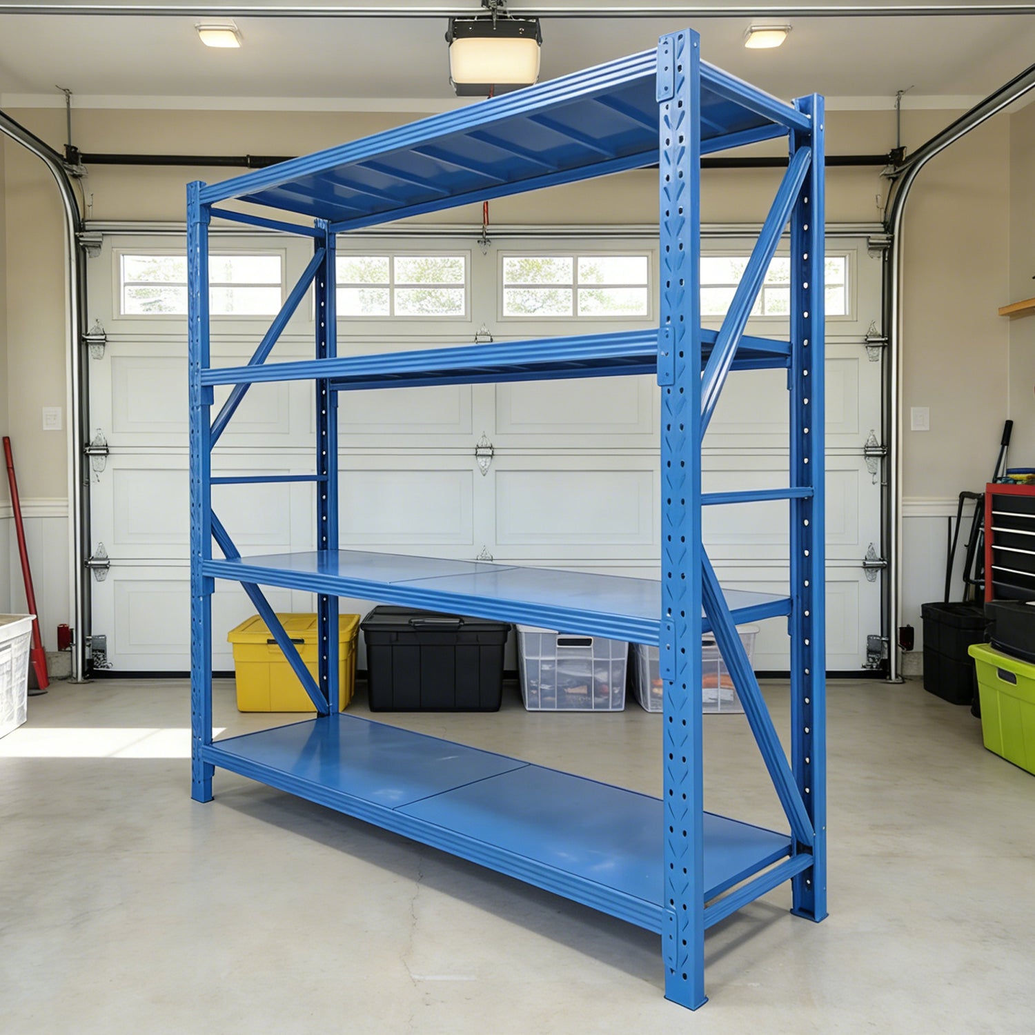 4-Tier Adjustable Metal Garage Shelving Unit for workshop, garage, storage, or utility use