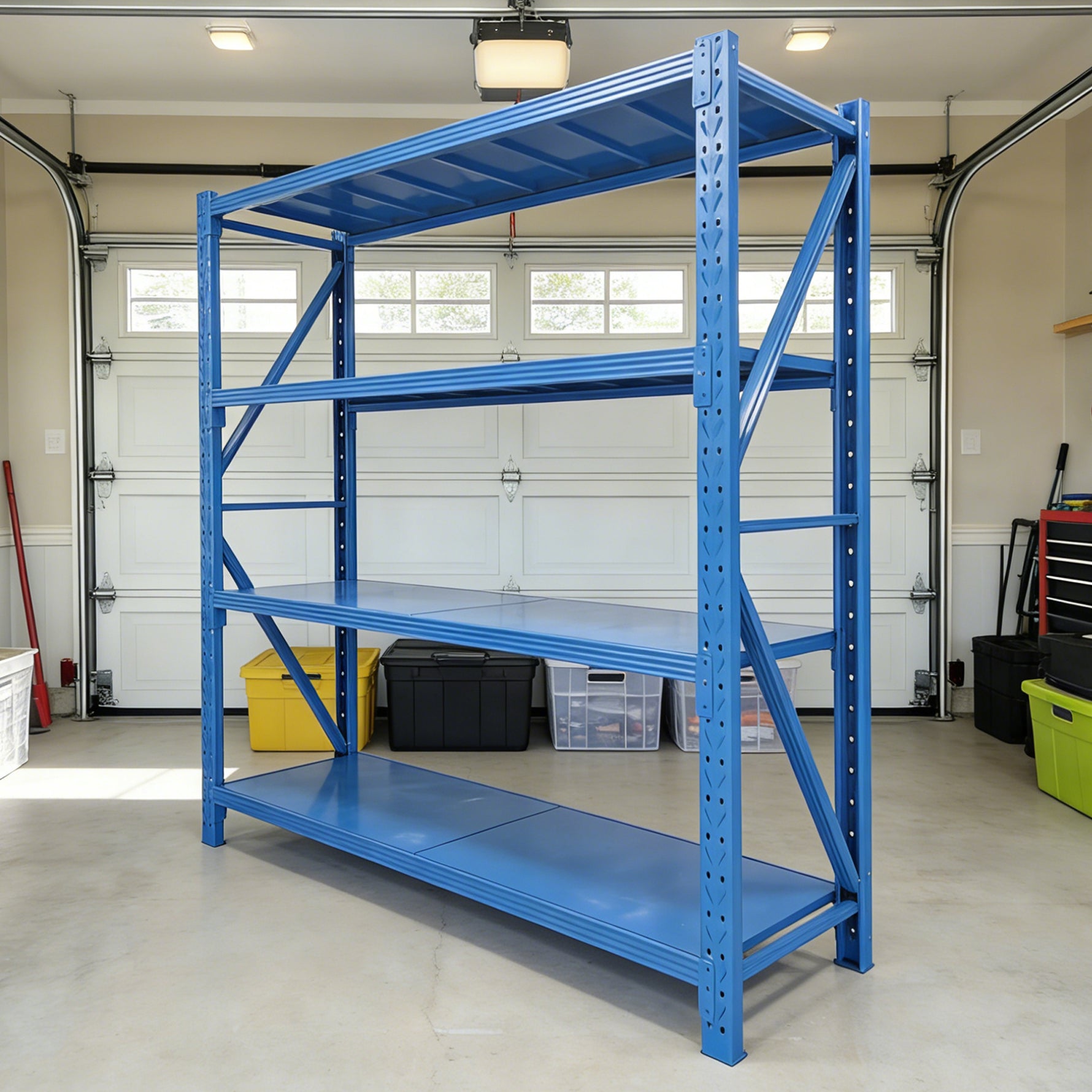 4-Tier Adjustable Metal Garage Shelving Unit for workshop, garage, storage, or utility use