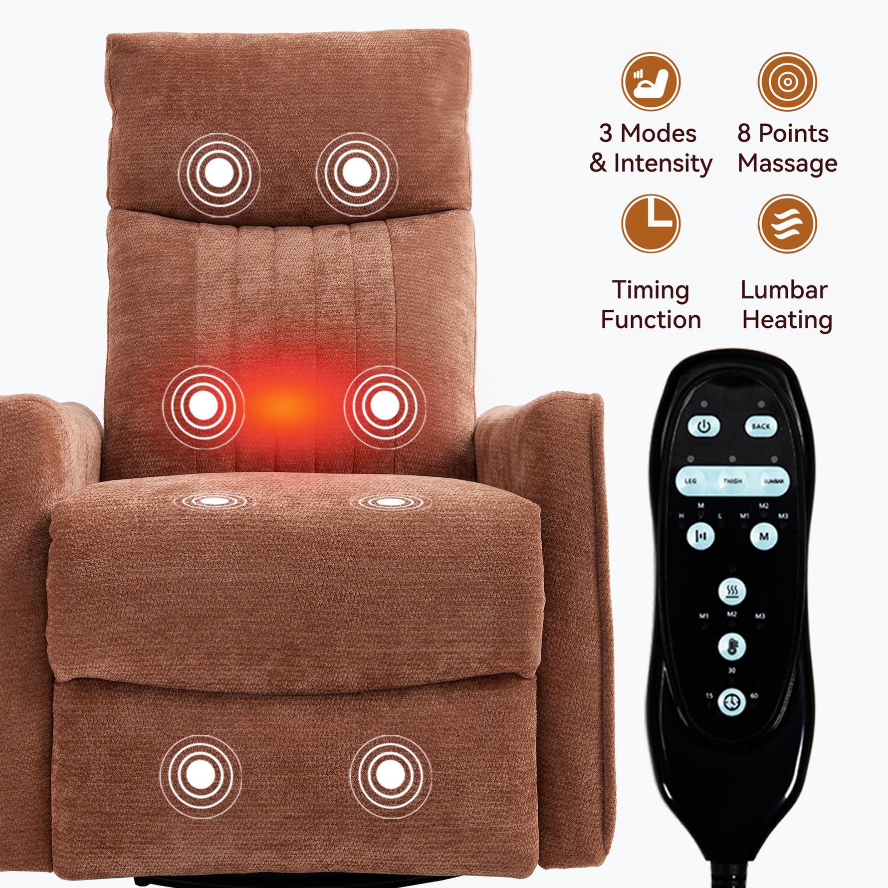 Heat Massage Manual Recliner Chair with Rocker and Swivel in Fabric for Living Room detail image 9