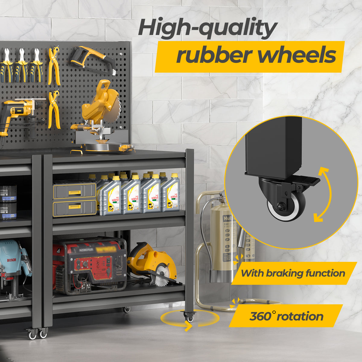 Heavy-Duty Metal Shelving & Workbench with Pegboard, 3000 lb Capacity for workshop, garage, storage, or utility use