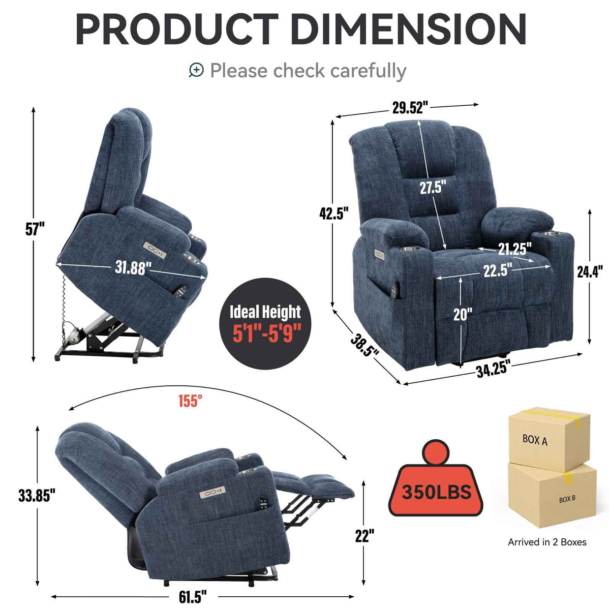 Large Dual-Motor Power Lift Heat & Massage Recliner detail image 59