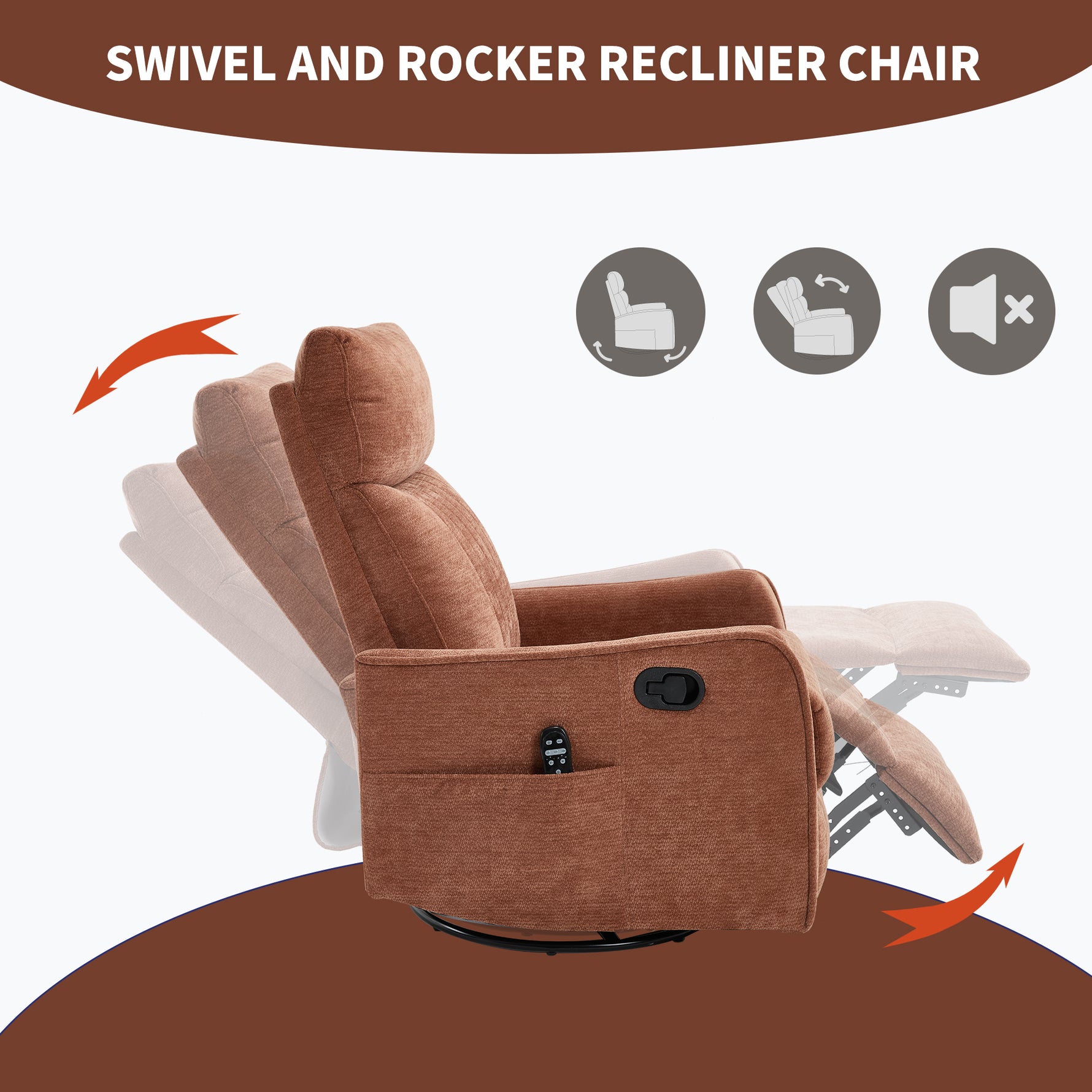 Heat Massage Manual Recliner Chair with Rocker and Swivel in Fabric for Living Room detail image 6