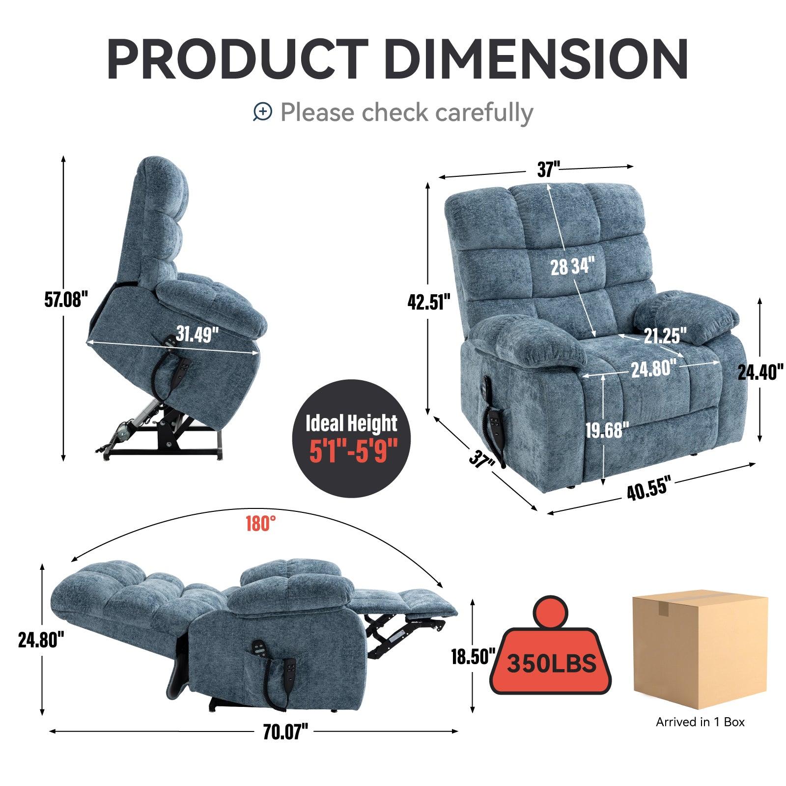 Dual-Motor Lift Recliner with Heat & Massage, 350 lb Capacity detail image 26
