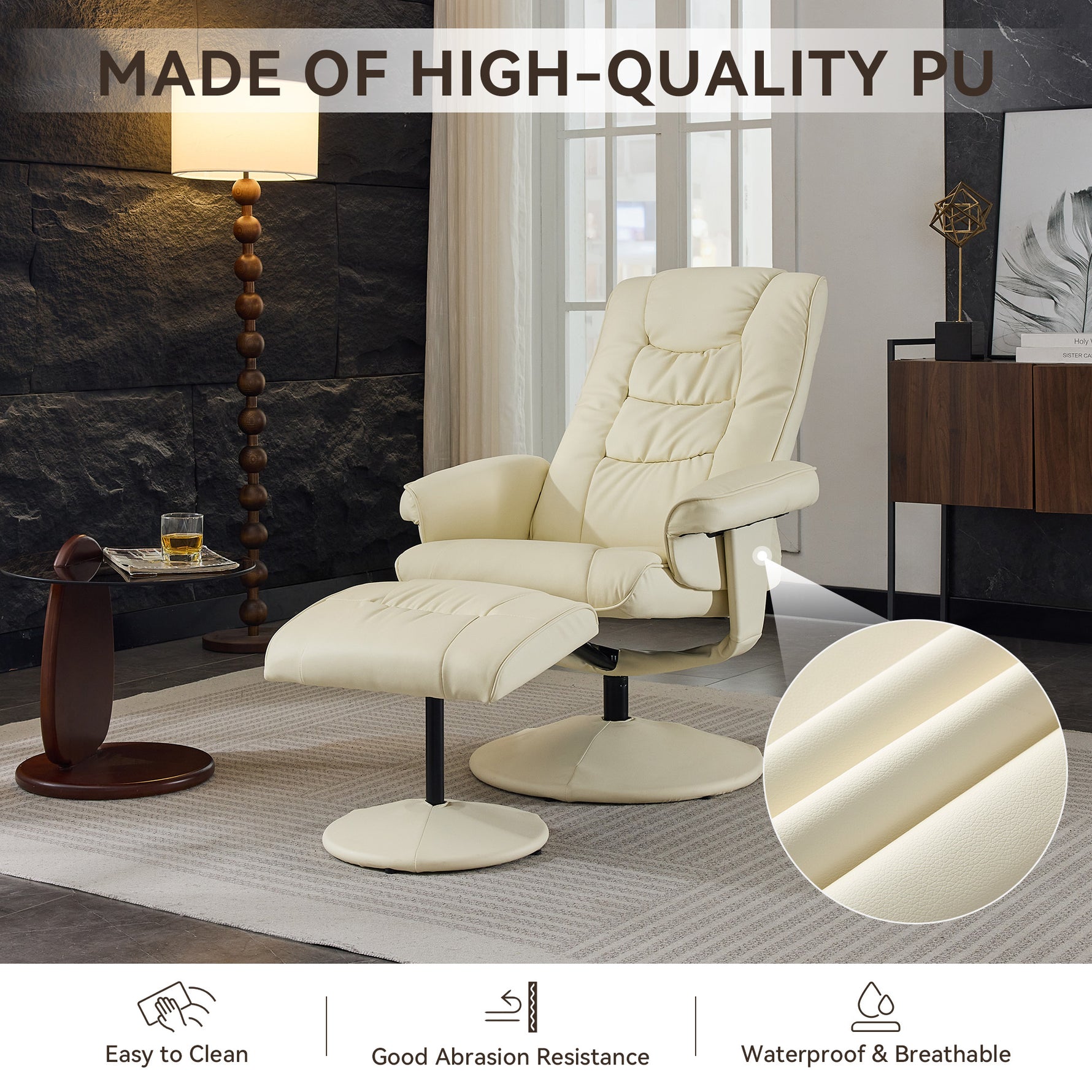 Ergonomic Recliner Chair with Ottoman - 360° Swivel Massage Lounge detail image 7