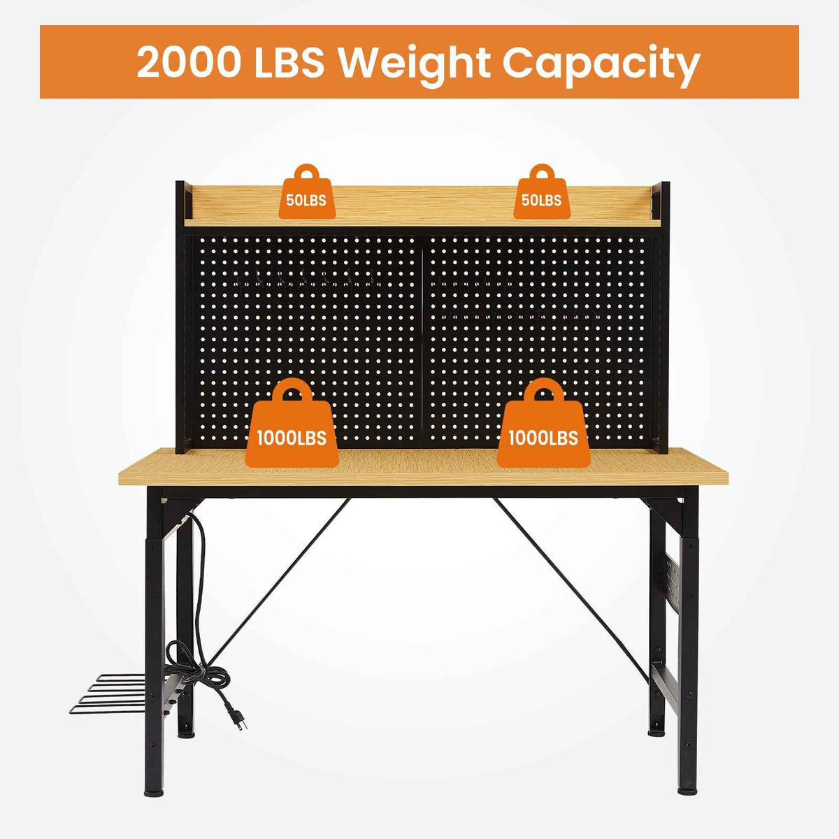 Heavy-Duty Adjustable Workbench with Pegboard & Wheels workshop project bench