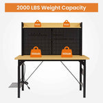 Heavy-Duty Adjustable Workbench with Pegboard & Wheels workshop project bench