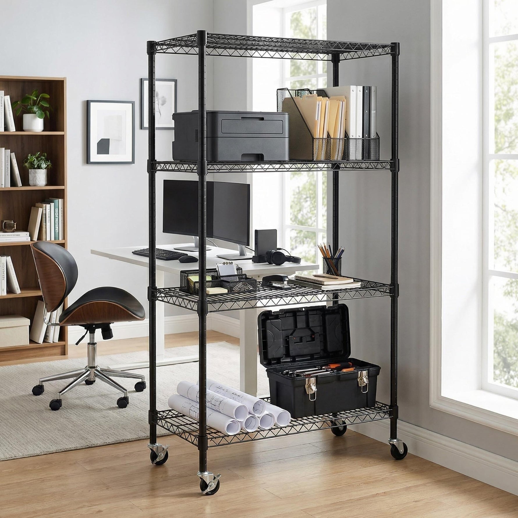 Heavy-Duty Adjustable Wire Shelving Unit with Wheels & Levelers for workshop, garage, storage, or utility use
