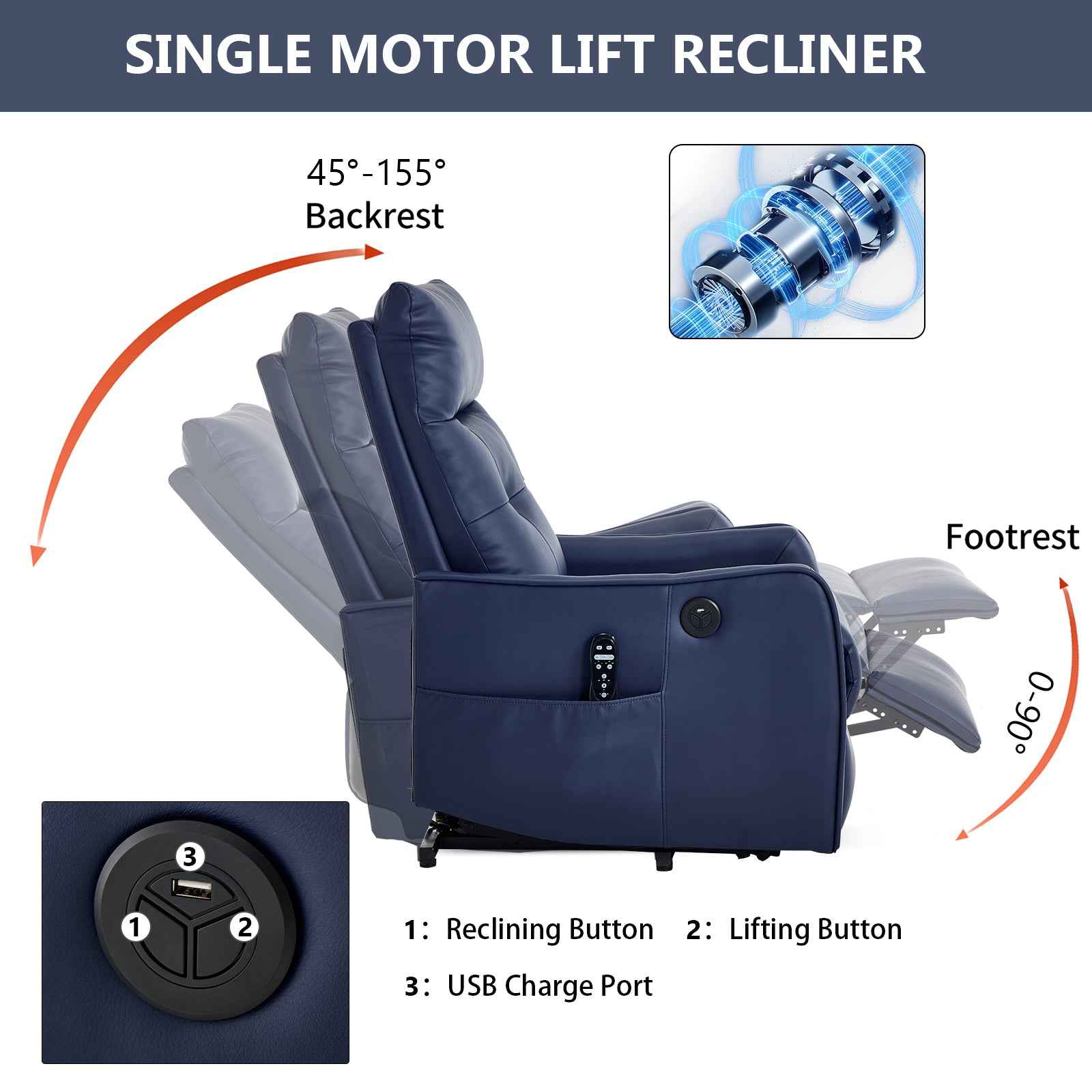 Single Motor Power Lift Recliner Chair with Massage & Heat detail image 76
