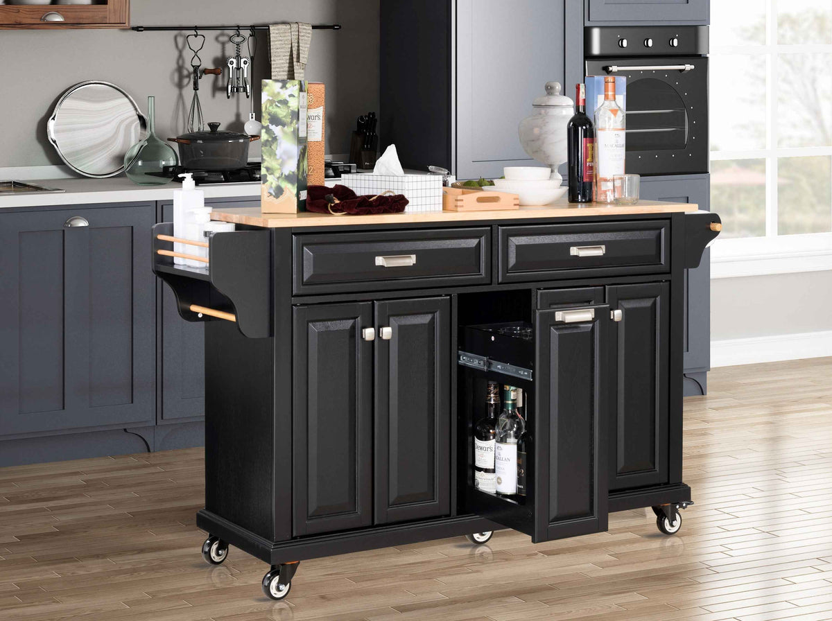 Rubberwood Drop-Leaf Kitchen Cart with 3 Drawers product view 21