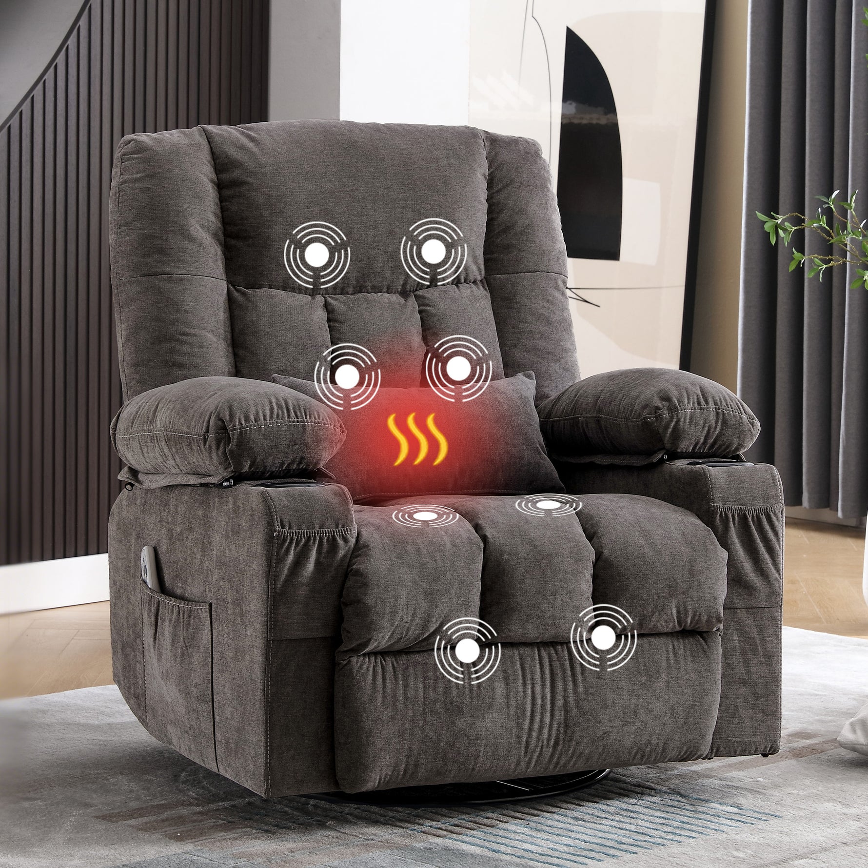 Massage Swivel Rocker Recliner with Vibration, Heat & Ergonomic Lounge Support detail image 23