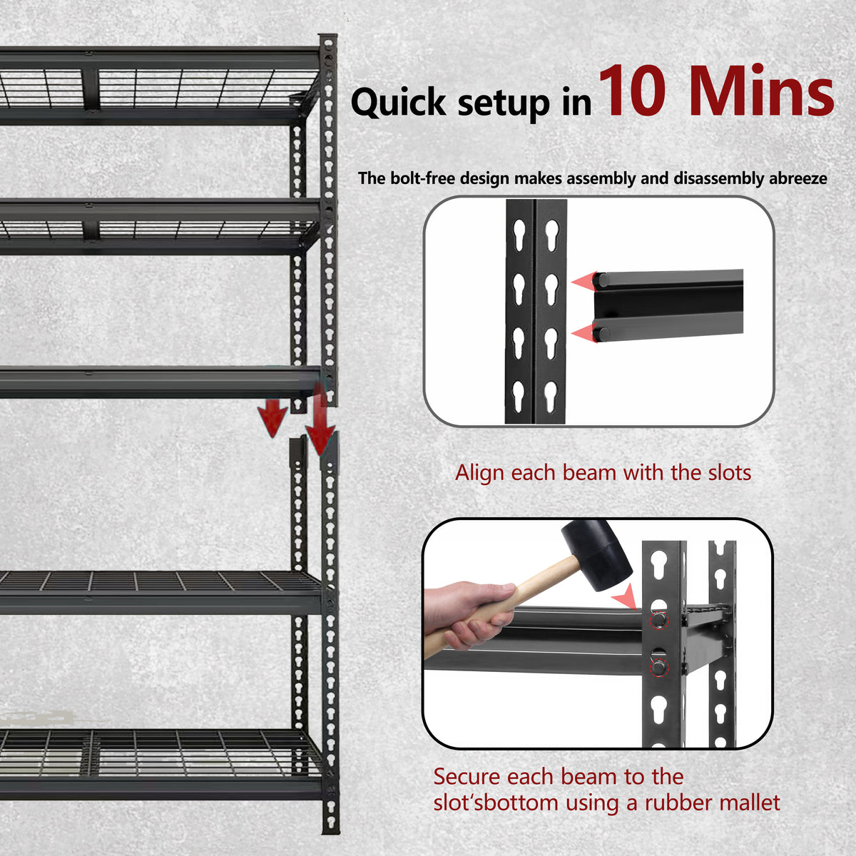 5-Tier Heavy-Duty Adjustable Metal Shelving Unit, 48" W x 24" D x 72" H for workshop, garage, storage, or utility use