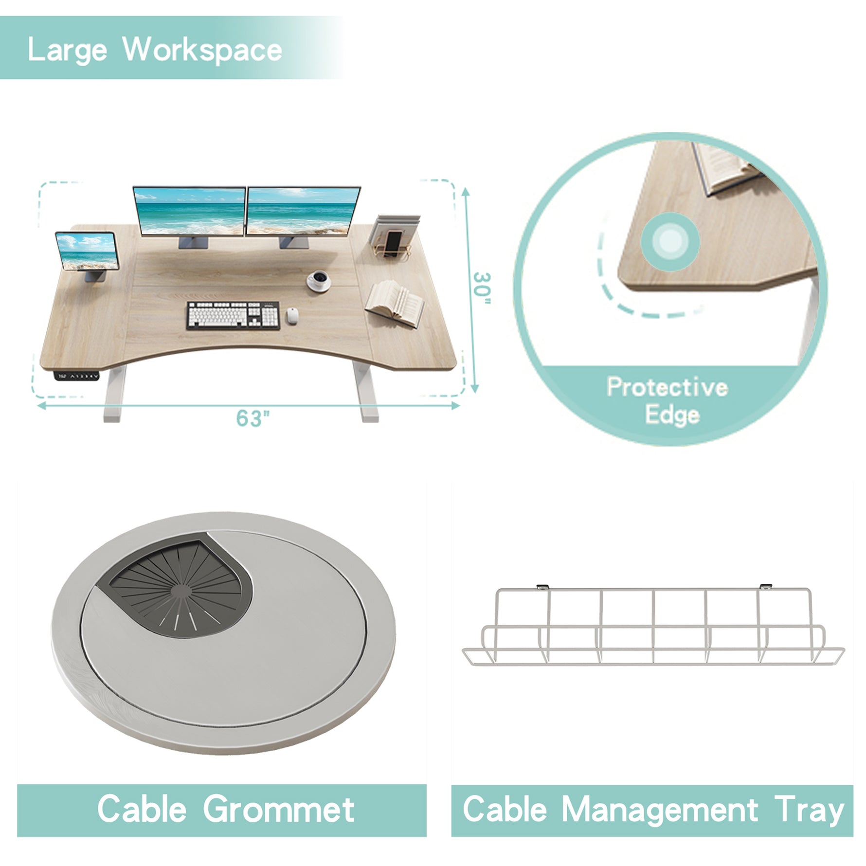 63" x 30" Electric Standing Desk with Splice Board workspace desk setup