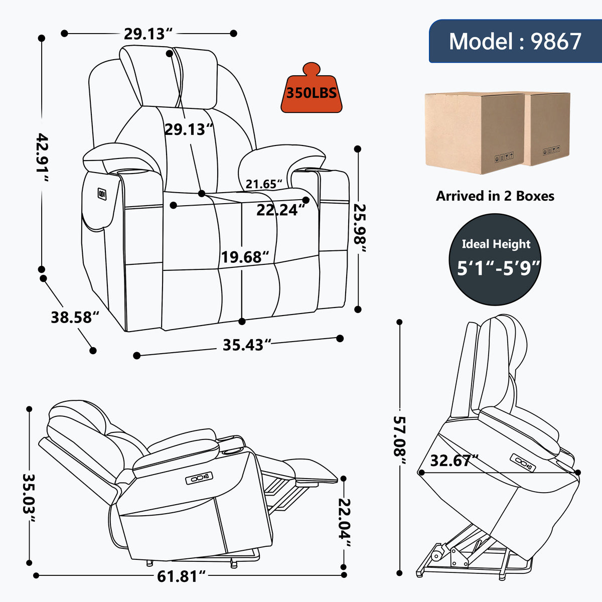 Dual-Motor Leather-Air Power Lift Recliner detail image 17