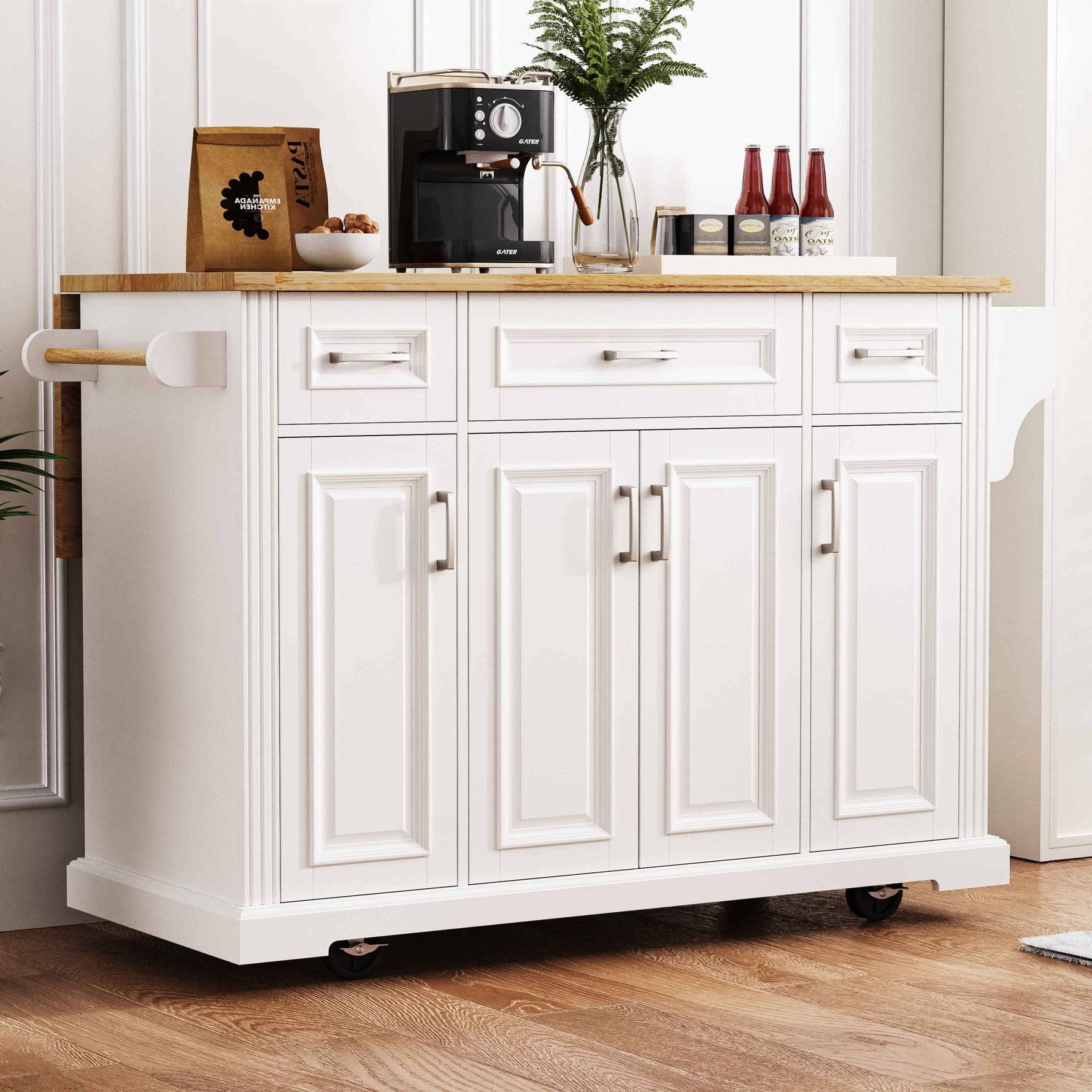 54 in. Rolling Kitchen Island with Drop Leaf & Storage product view 4