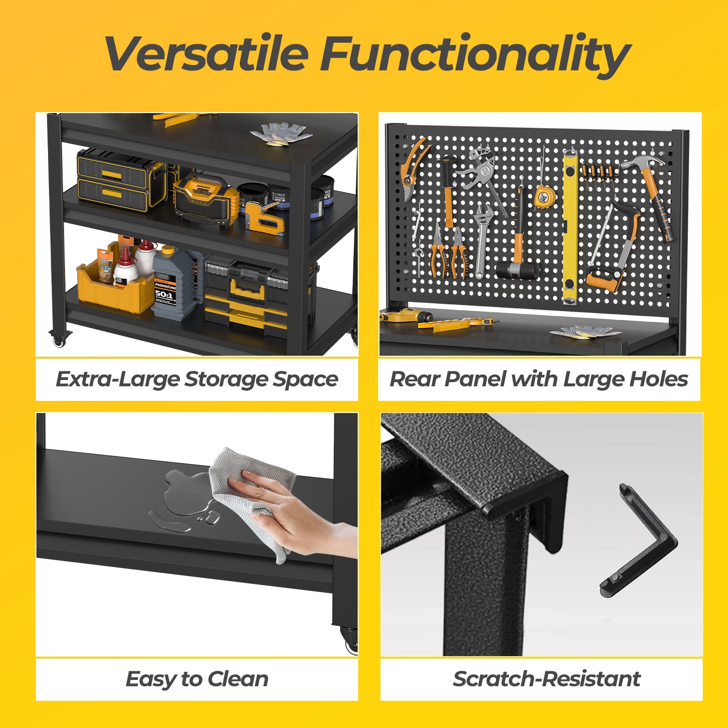 Heavy-Duty Metal Shelving & Workbench with Pegboard, 3000 lb Capacity for workshop, garage, storage, or utility use