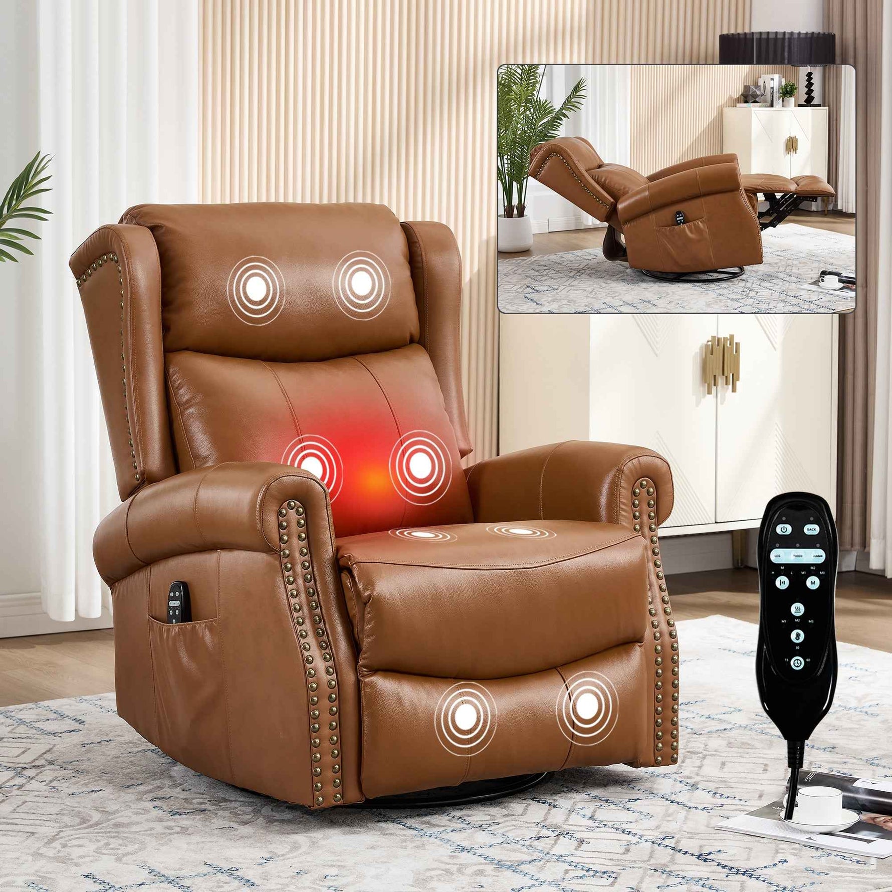 Heat Massage Manual Recliner Chair with Rocker and Swivel for Living Room detail image 31