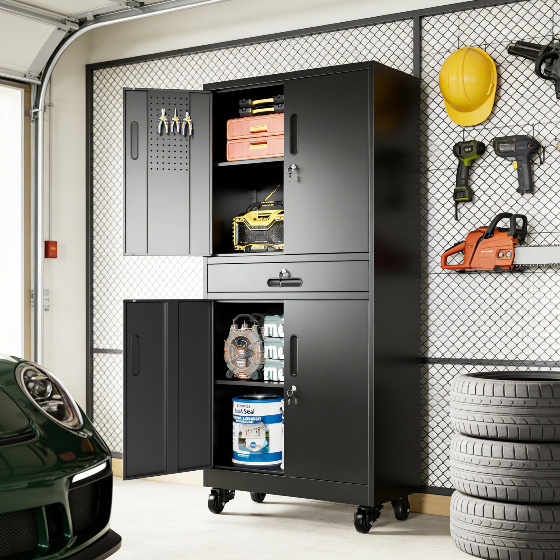 Metal Storage Cabinet with Drawer for workshop, garage, storage, or utility use