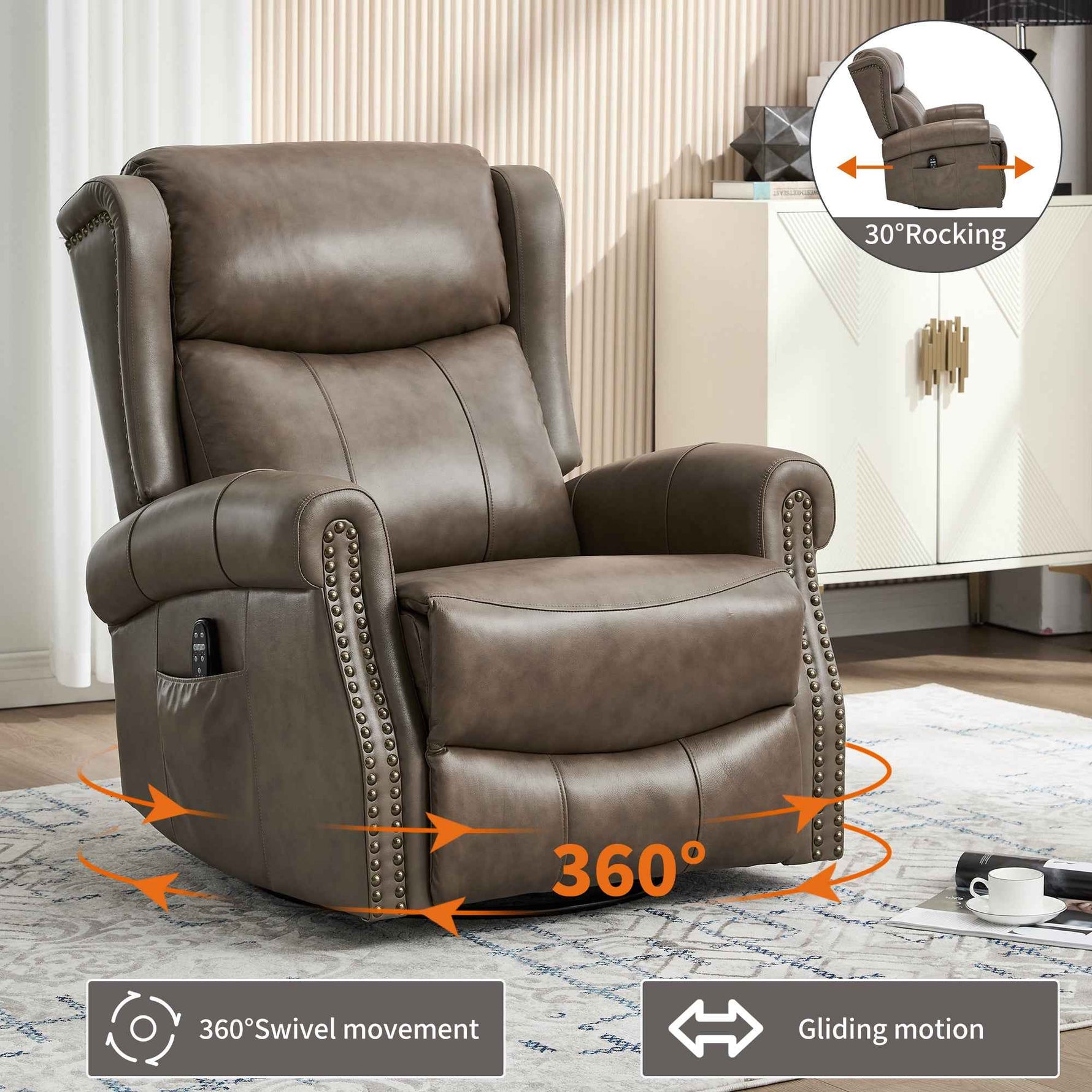 Heat Massage Manual Recliner Chair with Rocker and Swivel for Living Room detail image 111