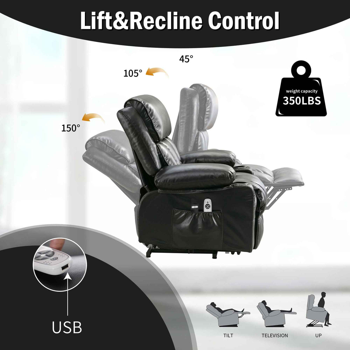 Power Lift Massage Recliner with Heat and Vibration detail image 3