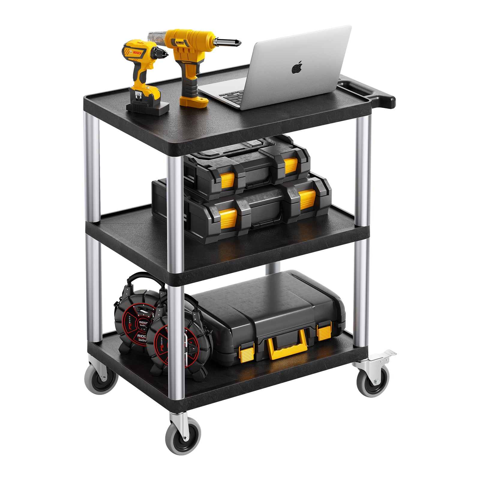 Heavy-Duty Rolling Utility Service Cart with 360° Swivel Wheels for workshop, garage, storage, or utility use