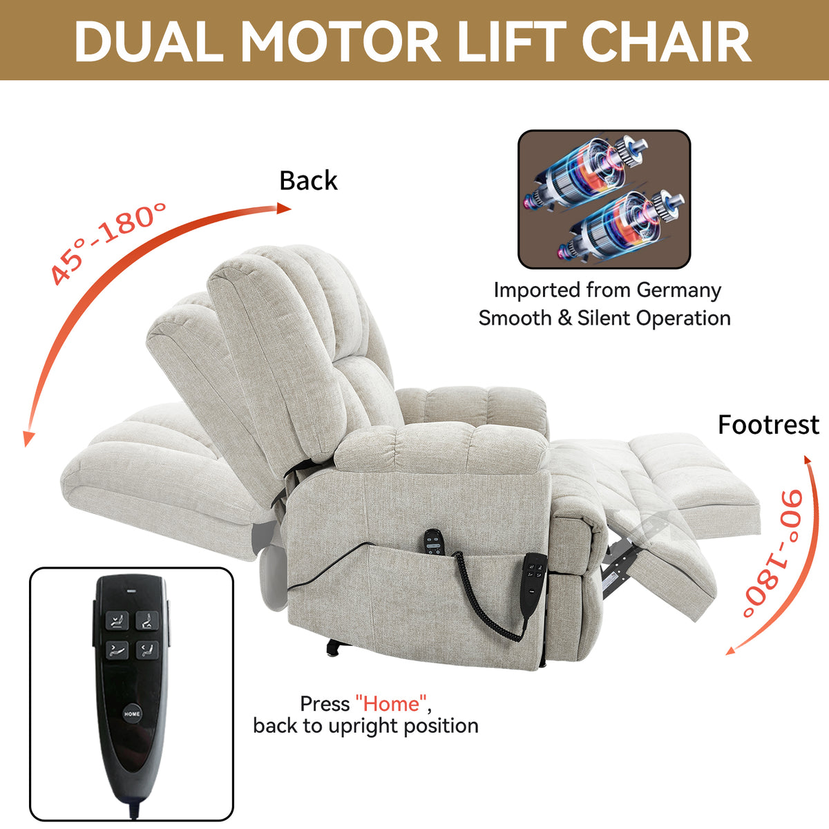 Dual-Motor Heat & Massage Power Lift Recliner, 350 lb Capacity detail image 9