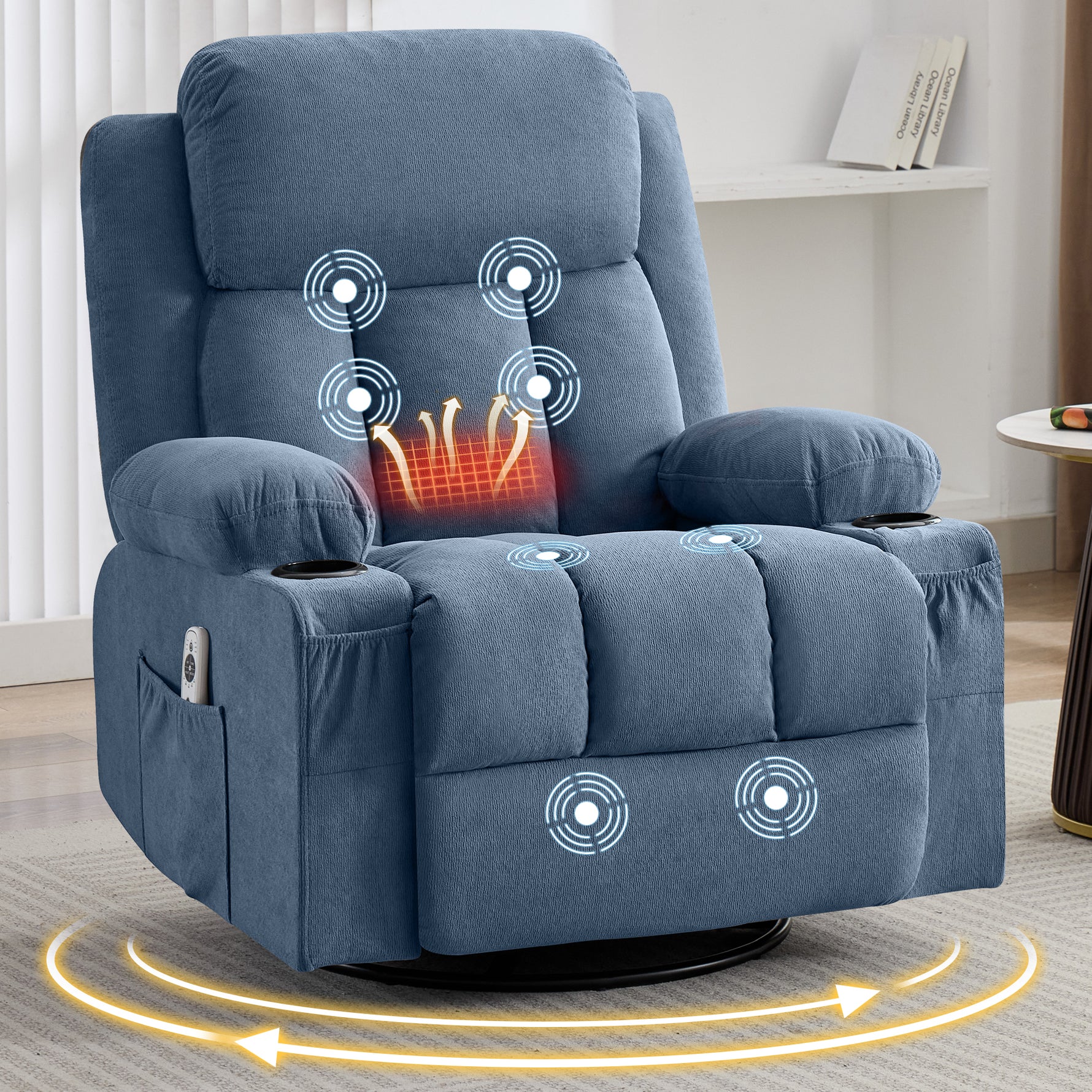 Swivel Rocker Recliner Chair with Vibration Massage, Heat, USB Port and Cup Holderrs detail image 23